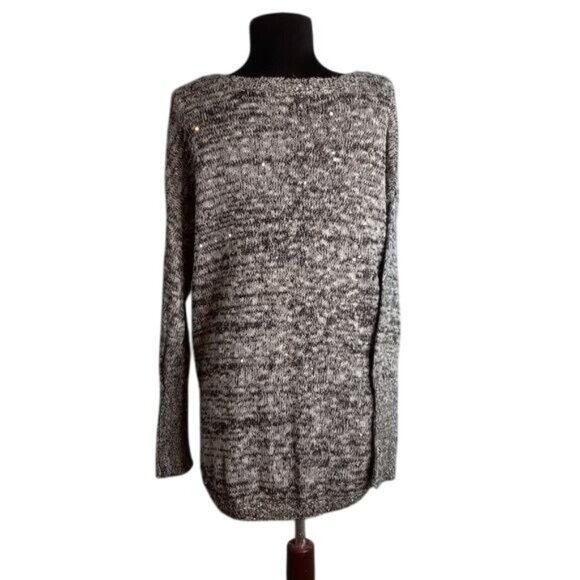 Rock & Republic Size XL Womens Sweater Black White Knit Sequins Hi-Lo Hemline - Picture 5 of 10